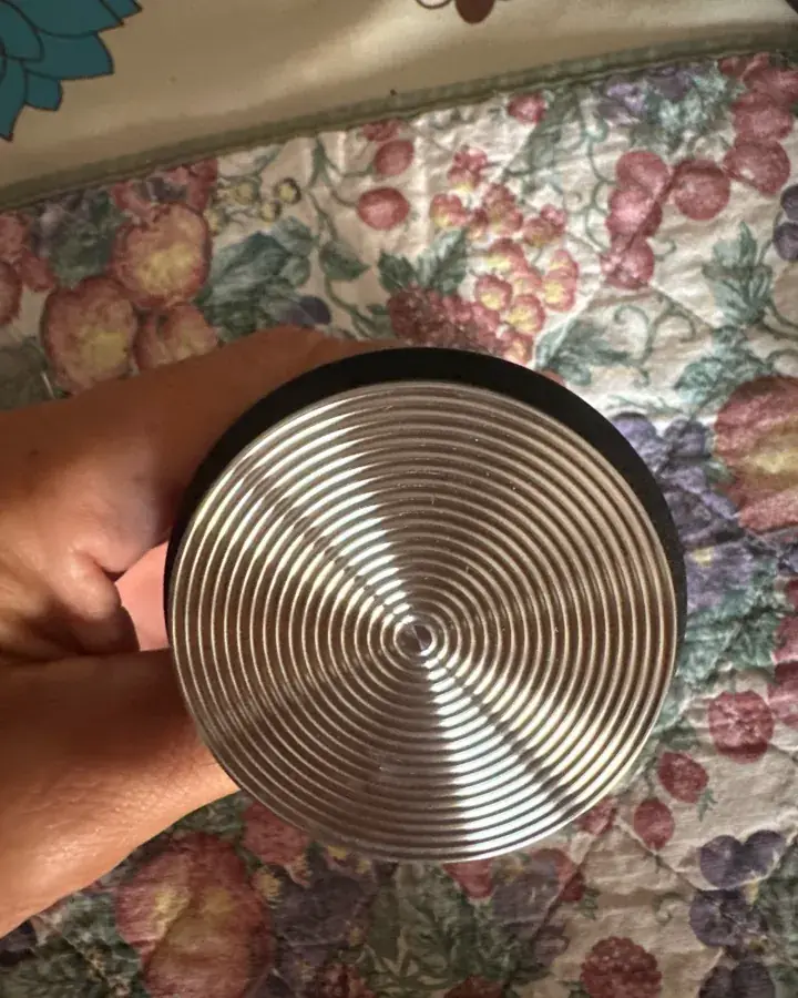 Calibrated coffee tamper photographed at home by a verified buyer — Straight 58mm